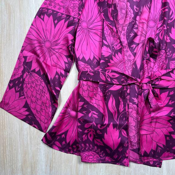 NWT Ann Taylor Plum Rose Floral Tie Kimono Wrap Cardigan Layering Romantic M/L - Picture 4 of 13